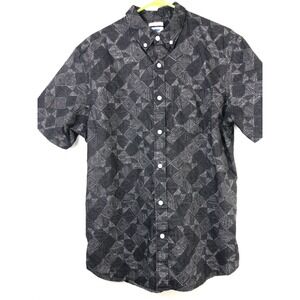 OLD NAVY Mens Large Black Gray Diamond Dot Shirt Button Down Short Sleeve